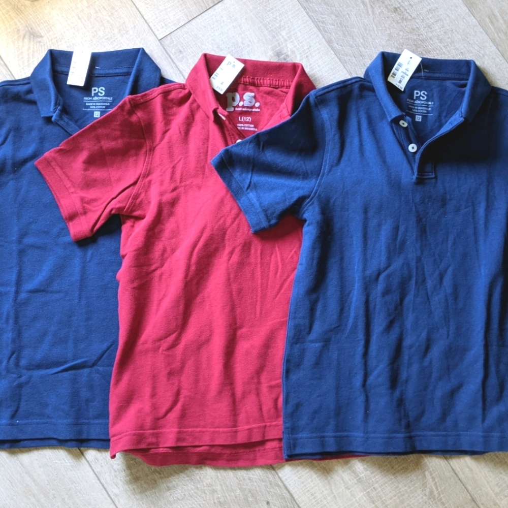 3 Pieces AEROPOSTALE PS Kids Unisex Polo School Uniform Navy‎ Blue Red Size 12
